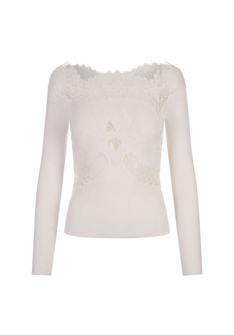 White Sweater With Lace and Boat Neckline ERMANNO SCERVINO | D445M315APPLX10602