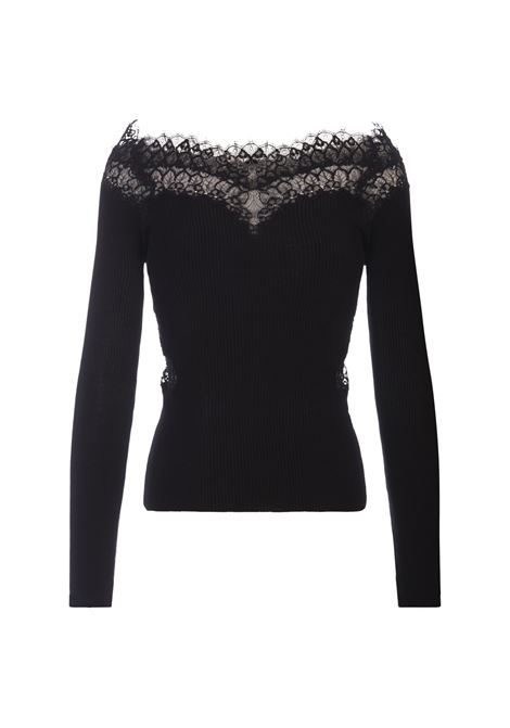 Black Sweater With Lace and Boat Neckline ERMANNO SCERVINO | D445M315APPLX95708
