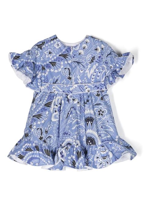 Dress With Ruffles and Light Blue Paisley Print ETRO KIDS | GU1011-P0417654AV