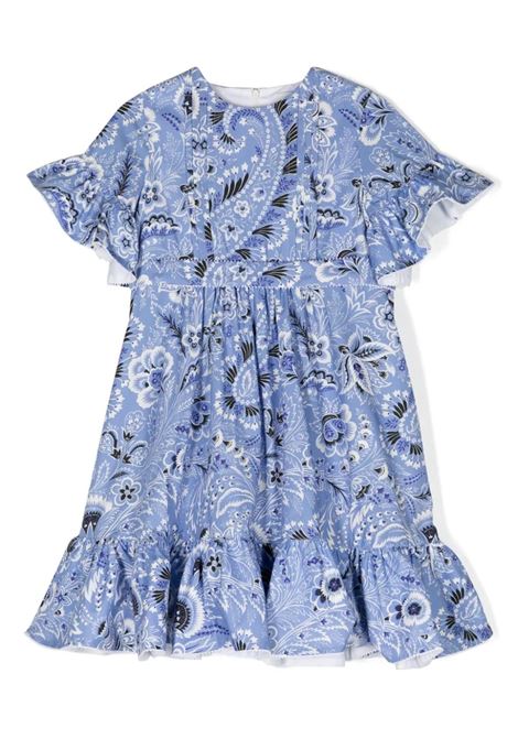 Light Blue Dress With Ruffles and Paisley Print ETRO KIDS | GU1A71-P0417654AV