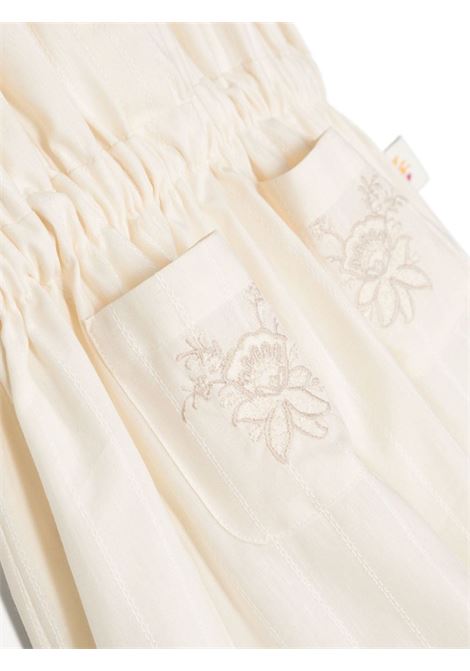 Beige Pinstripe Dress With Ruffles and Embroidery ETRO KIDS | GU1B71-P0374105