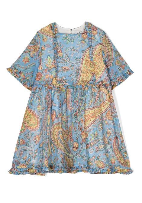 Light Blue Dress With Ruffles and Paisley Motif ETRO KIDS | GU1B81-M0045602MC