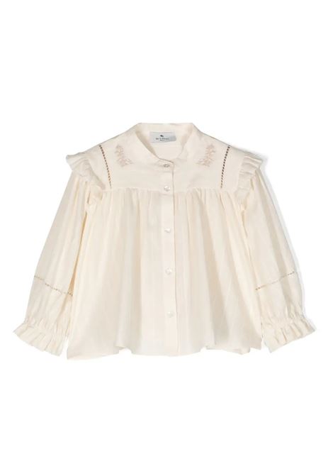 Beige Pinstripe Blouse With Ruffles and Embroidery ETRO KIDS | GU5A23-P0374105