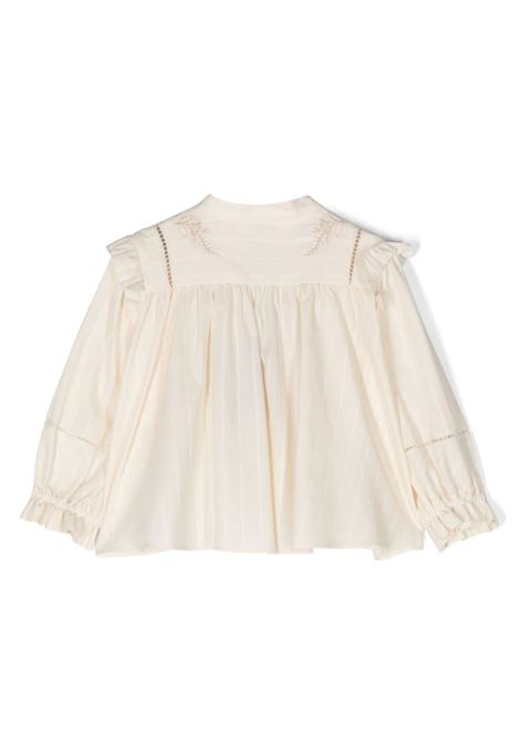 Beige Pinstripe Blouse With Ruffles and Embroidery ETRO KIDS | GU5A23-P0374105