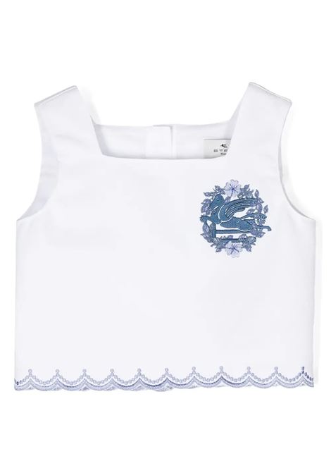 White Crop Top With Blue Logo Embroidery ETRO KIDS | GU5A32-L0228101AZ