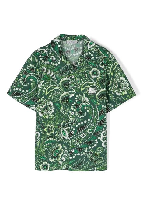 Green Bowling Shirt With Paisley Motif ETRO KIDS | GU5P01-P0417719AV