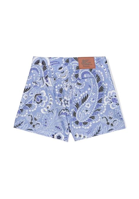 Light Blue Denim Shorts With Paisley Motif ETRO KIDS | GU6B49-P0417654AV