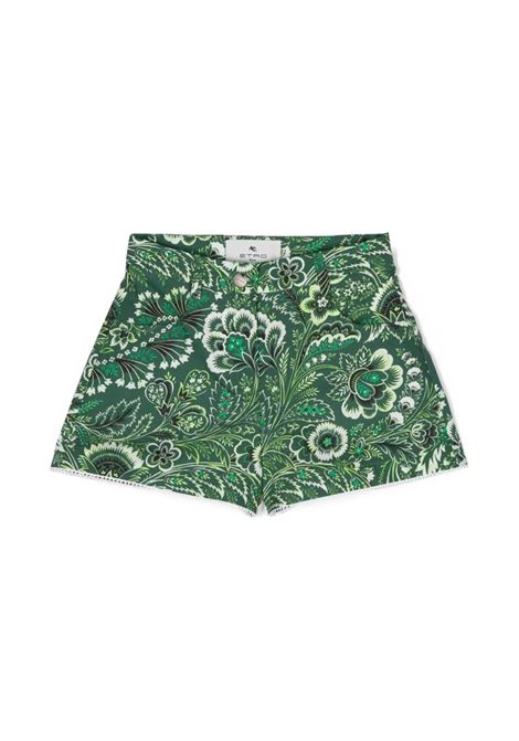 Green Denim Shorts With Paisley Motif ETRO KIDS | GU6B49-P0417719AV