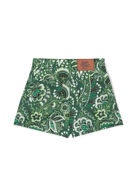 Shorts In Denim Verde Con Motivo Paisley ETRO KIDS | GU6B49-P0417719AV