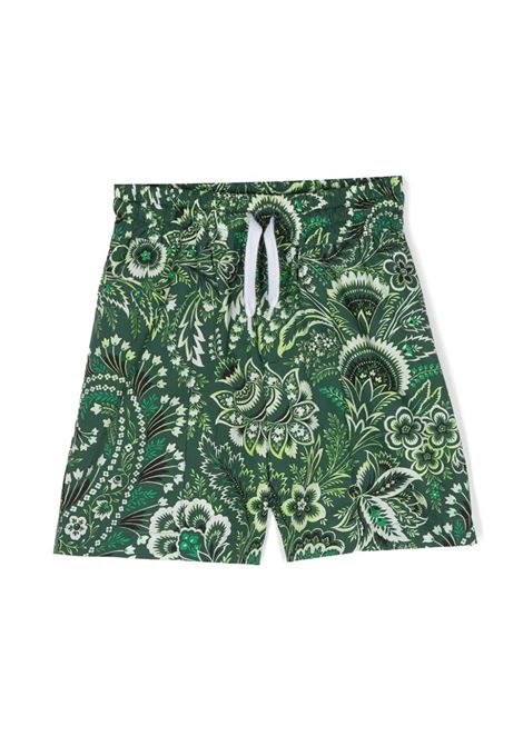Swim Shorts With Green Paisley Print ETRO KIDS | GU6P59-P0417719AV