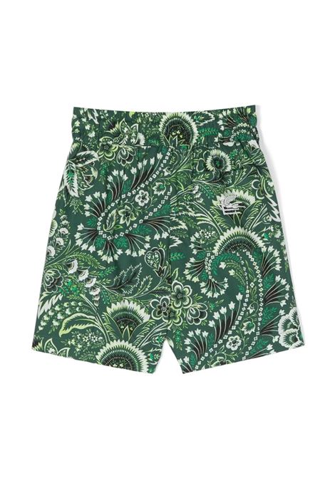 Swim Shorts With Green Paisley Print ETRO KIDS | GU6P59-P0417719AV