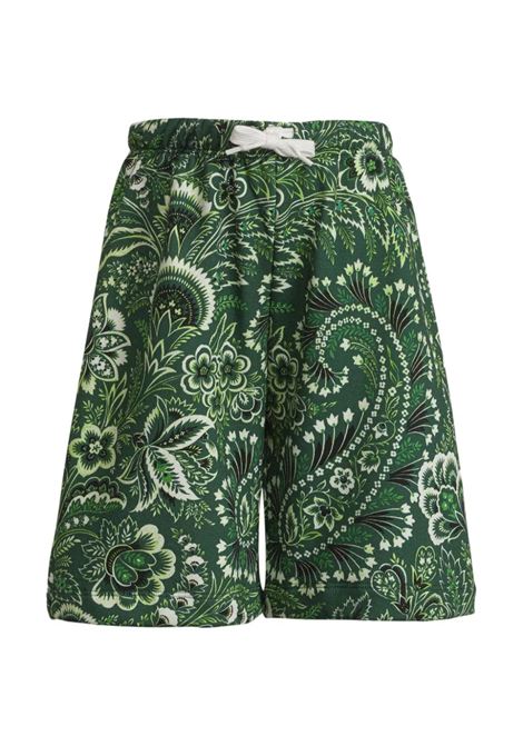 Green Sports Bermuda Shorts With Paisley Print ETRO KIDS | GU6Q49-F0168719AV