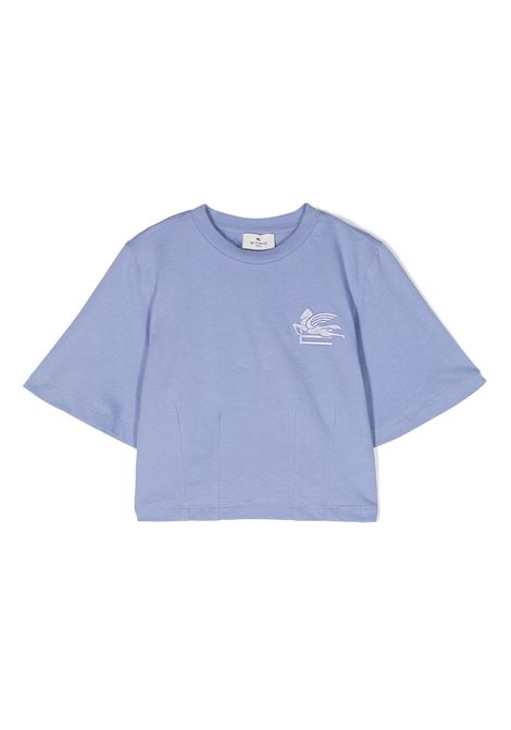 Light Blue Crop T-Shirt With Etro Pegaso Logo ETRO KIDS | GU8A11-Z2081654