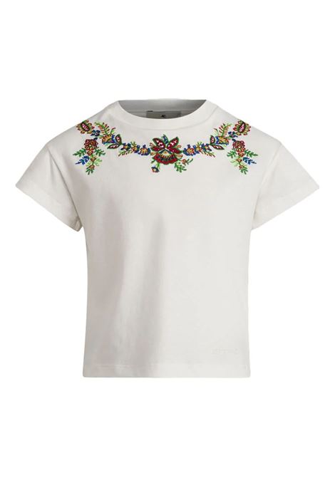 T-Shirt Bianca Con Ricamo Sullo Scollo ETRO KIDS | GU8A51-J0177101