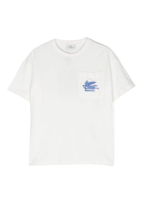 T-Shirt Bianca Con Logo Etro Pegaso Azzurro ETRO KIDS | GU8P11-Z2081101AZ