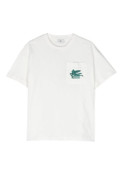 T-Shirt Bianca Con Logo Etro Pegaso Verde ETRO KIDS | GU8P11-Z2081101VE