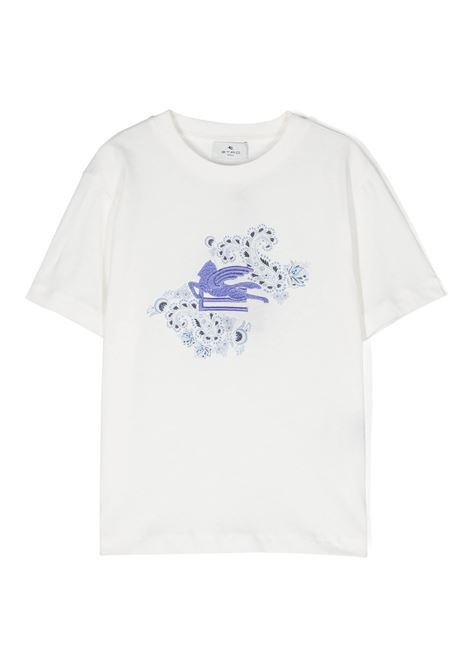 T-Shirt Bianca Con Motivo Pegaso Azzurro ETRO KIDS | GU8P21-Z2081101AZ