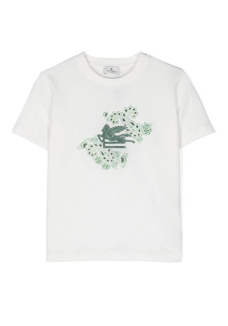 White T-Shirt With Green Pegasus Motif ETRO KIDS | GU8P21-Z2081101VE