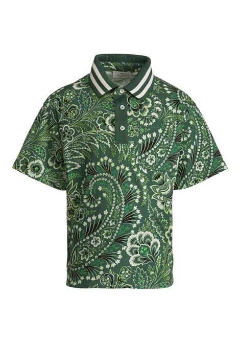 Green Polo Shirt With Paisley Print ETRO KIDS | GU8P51-J0398719AV