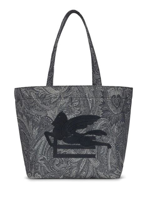 Navy Blue Large Tote Bag With Paisley Jacquard Motif ETRO | MP1D0003-AD216B0065