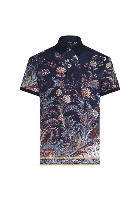Navy Blue Floral Paisley Polo Shirt ETRO | MRMD0004-AJ044X0880