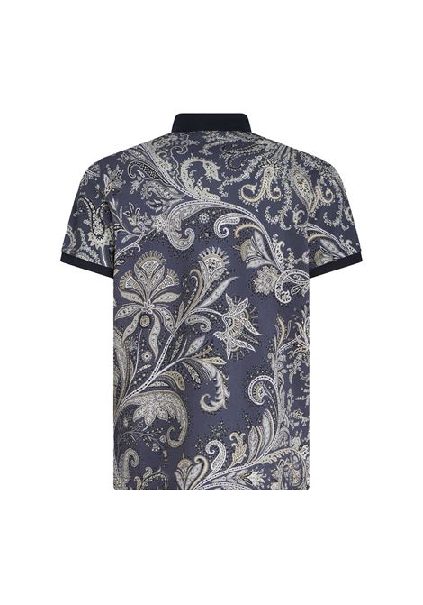 Navy Blue Polo Shirt With Multicolour Paisley Print ETRO | MRMD0004-AJ045X0830