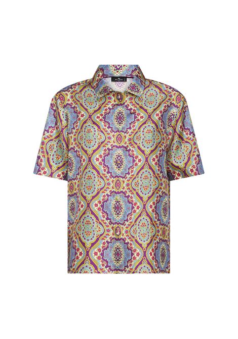 Camicia In Seta Stampata Multicolore