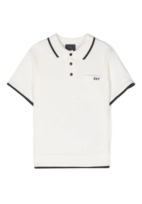White Polo Shirt With Logo and Blue Stripes FAY KIDS | FU9P01-Z1376103BL