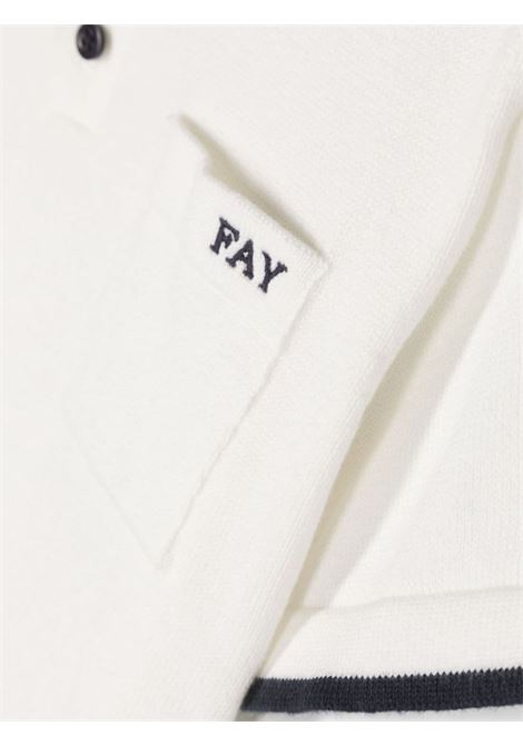 White Polo Shirt With Logo and Blue Stripes FAY KIDS | FU9P01-Z1376103BL