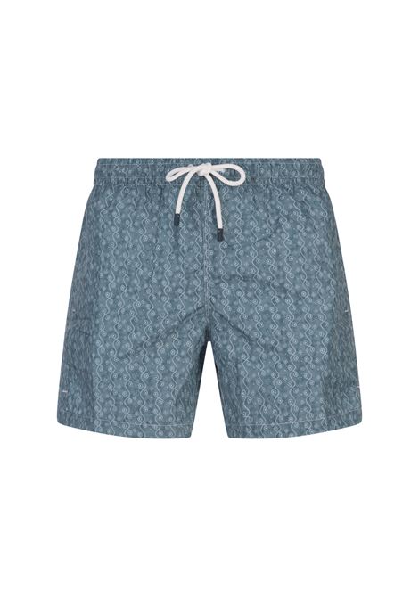 Ocean Blue Swim Shorts With Micro Pattern FEDELI | 00318-C0992810
