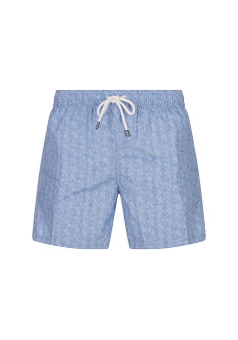 Sky Blue Swim Shorts With Micro Pattern FEDELI | 00318-C099283