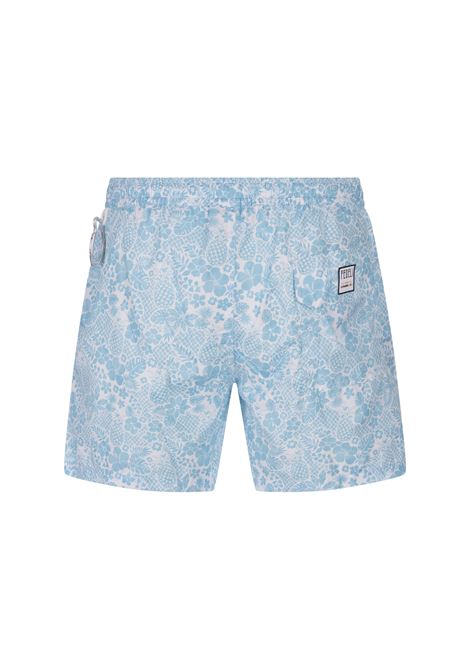 Light Blue Swim Shorts With Tropical Pattern FEDELI | 00318-C099359