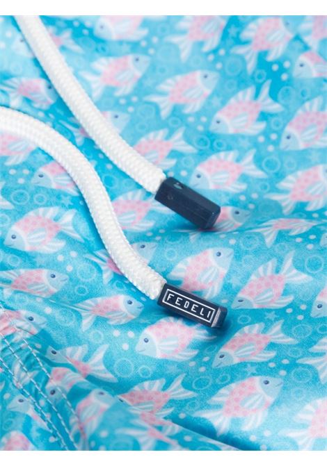 Light Blue Swim Shorts With Pink Fish Pattern FEDELI | 00318-C099451