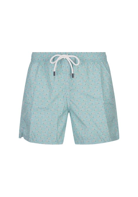 Turquoise Swim Shorts With Fish Pattern FEDELI | 00318-C099459