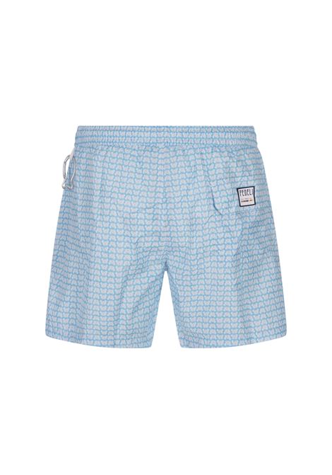 Light Blue Swim Shorts With Crab Pattern FEDELI | 00318-C099601