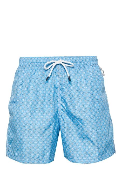 Light Blue Swim Shorts With Elephants and Flowers Pattern FEDELI | 00318-C099634