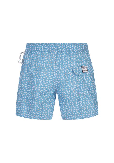 Sky Blue Swim Shorts With Micro Daisy Pattern FEDELI | 00318-C100001