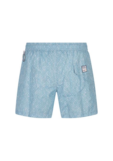 Light Blue Swim Shorts With Flower and Leaf Pattern FEDELI | 00318-C100011