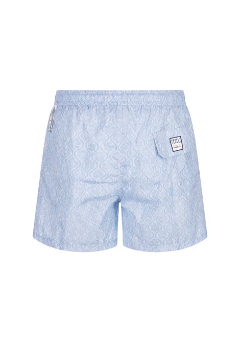 Light Blue Swim Shorts With Flower and Leaf Pattern FEDELI | 00318-C100012