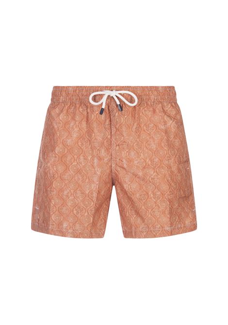 Orange Swim Shorts With Flower and Leaf Pattern FEDELI | 00318-C100018