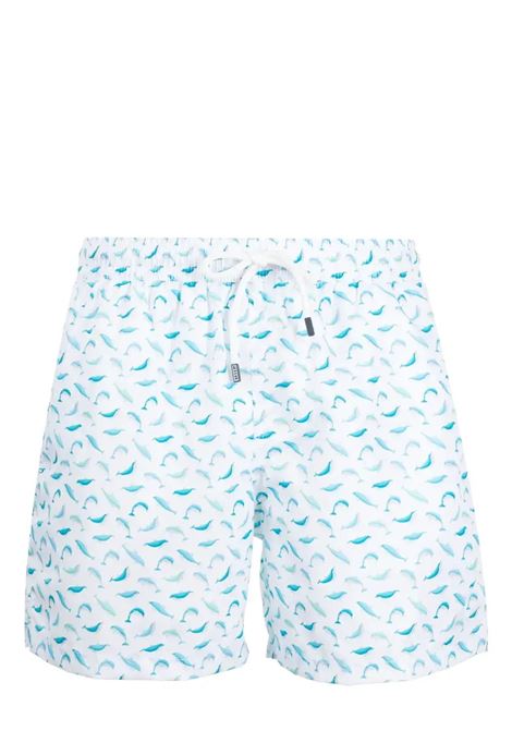 White Swim Shorts With Blue Dolphin Pattern FEDELI | 00318-C100921