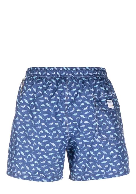 Blue Swim Shorts With Light Blue Dolphin Pattern FEDELI | 00318-C100922