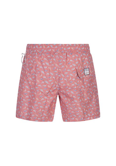 Red Swim Shorts With Blue Dolphin Pattern FEDELI | 00318-C100923