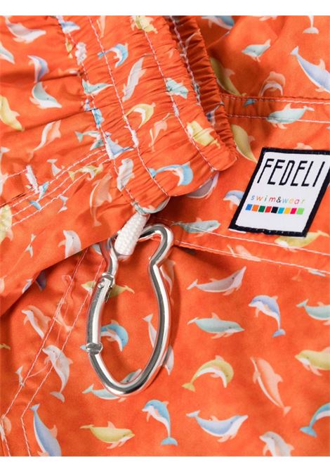 Swim Shorts Arancioni Con Pattern Delfini FEDELI | 00318-C100925