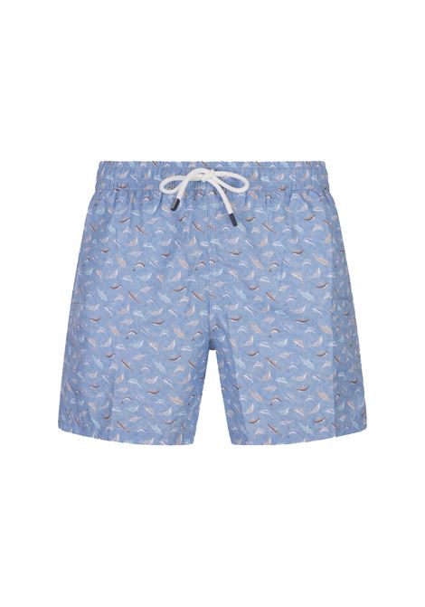 Light Blue Swim Shorts With Dolphin Pattern FEDELI | Swimwear | 00318-C100927