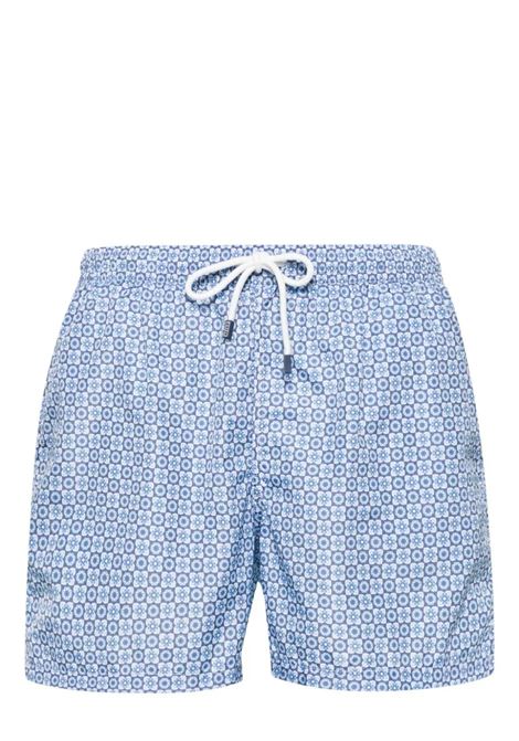 Blue Swim Shorts With Flower Pattern FEDELI | 00318-C101132