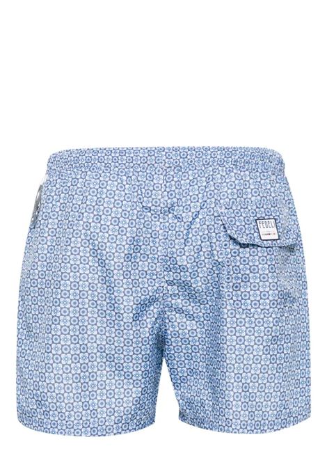 Blue Swim Shorts With Flower Pattern FEDELI | 00318-C101132