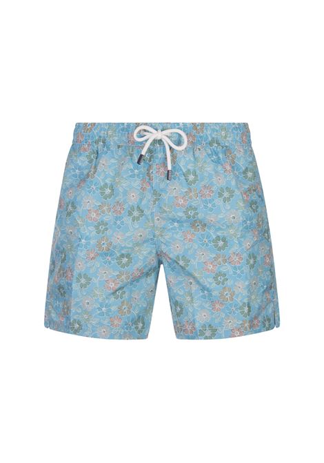 Light Blue Swim Shorts With Multicoloured Flower Pattern FEDELI | 00318-C101181