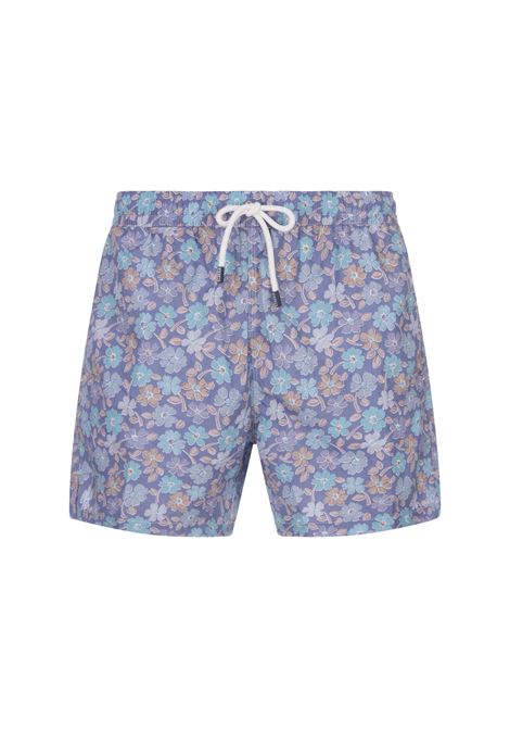Blue Swim Shorts With Multicoloured Flower Pattern FEDELI | 00318-C101182
