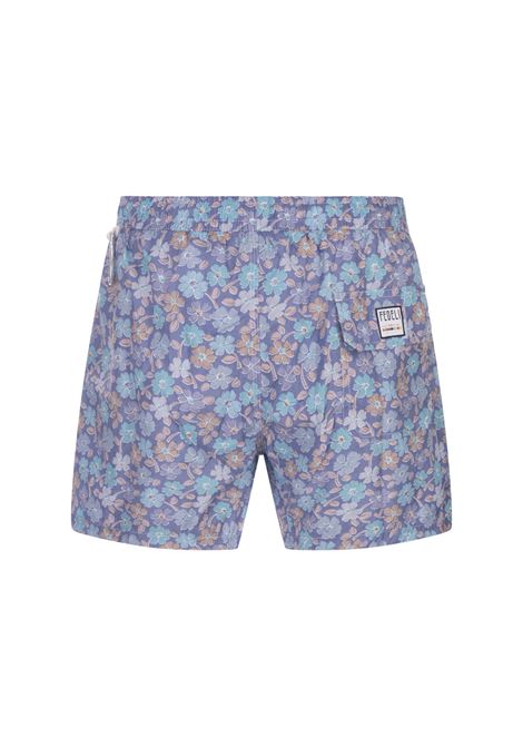 Blue Swim Shorts With Multicoloured Flower Pattern FEDELI | 00318-C101182